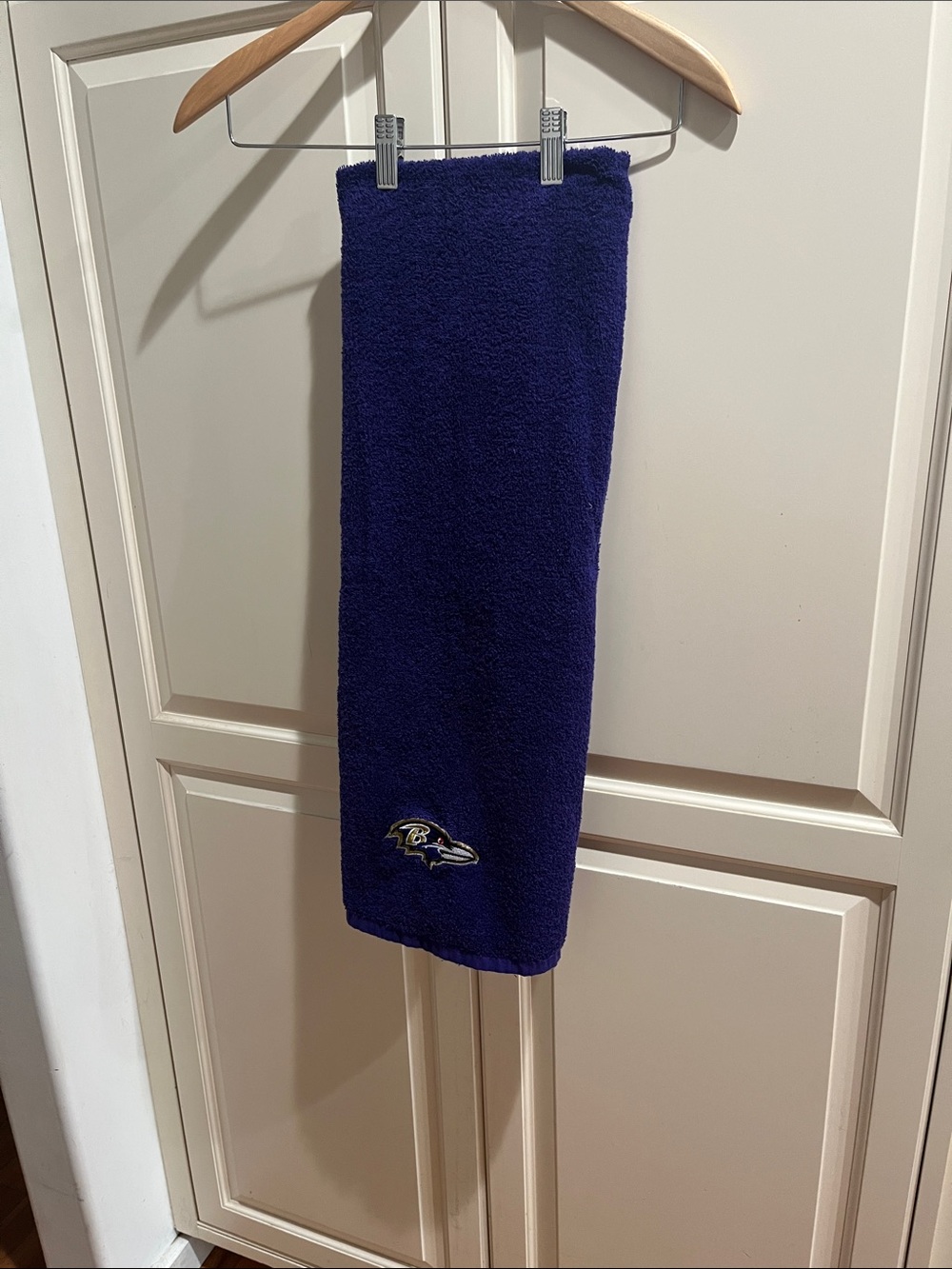 Ravens Purple Terry bath towel with Embroidered Ravens Patch